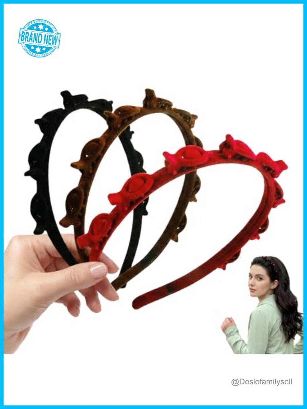 3Pc Velvet Headband Clips Weave Bangs Braid Tool Hairpin Set